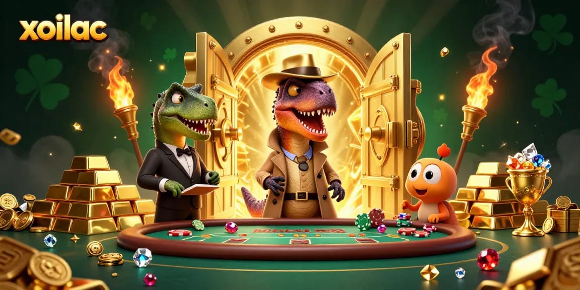 Experience thrilling blackjack action with the xoilac velociraptor card counter in a dynamic casino scene.