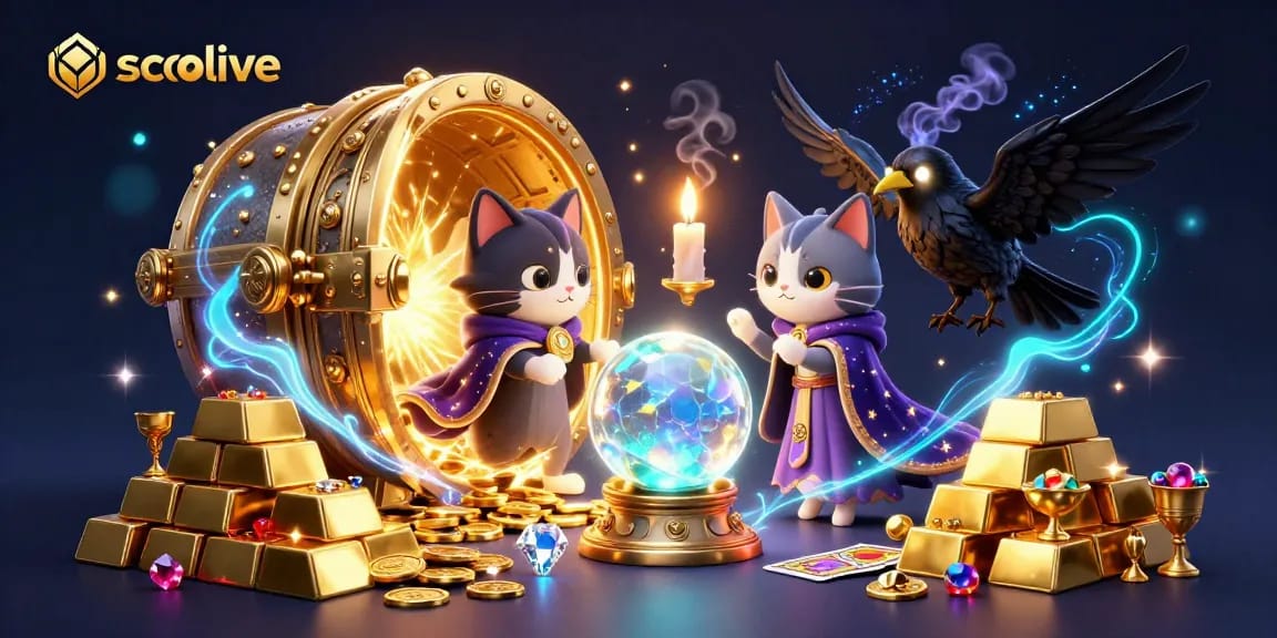 socolive showcases an enchanting gambling scene with mystical characters and a treasure vault bursting with riches