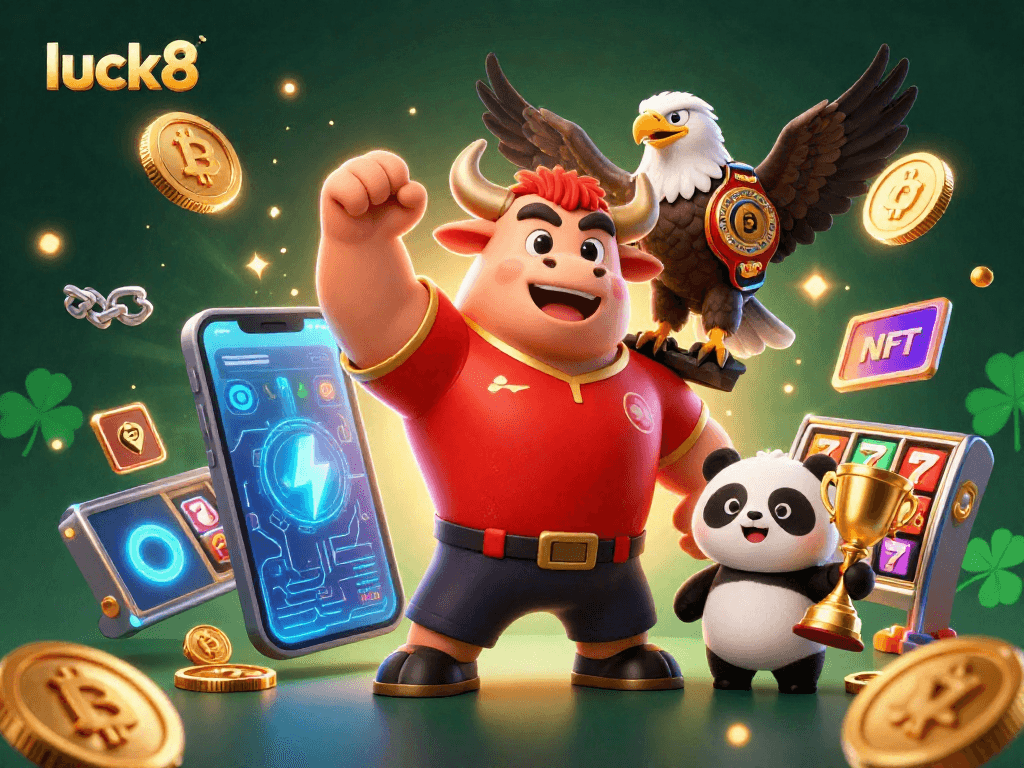 Experience thrilling luck8 gameplay among vibrant 3D characters and colorful casino elements.