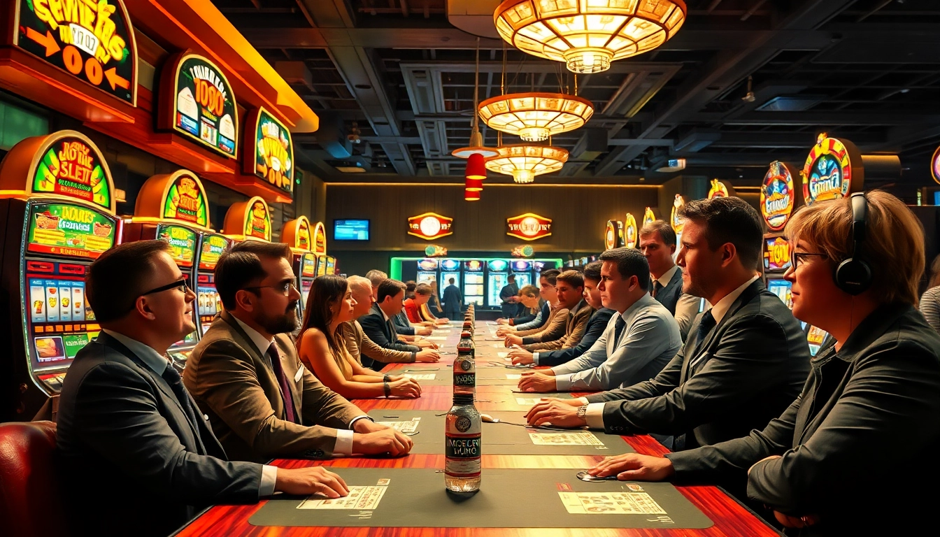Erlebe spannendes casinospielen in einem lebhaften Casino-Umfeld mit Spielern.