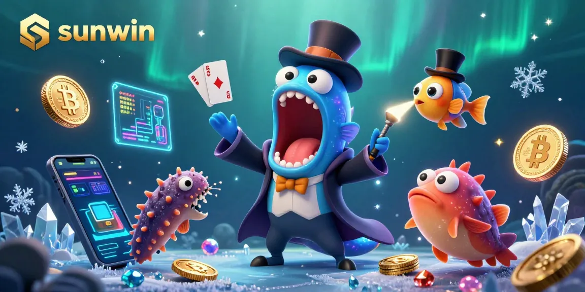 Engage with the sunwin experience through a vibrant 3D illustration showcasing casino magic and crypto excitement.