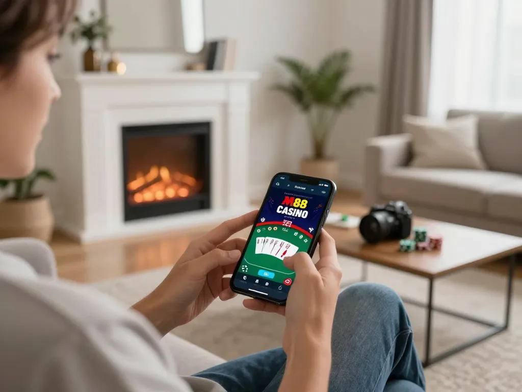การเข้าร่วมในการพนันออนไลน์โดยใช้แอปคาสิโน M88 บนสมาร์ทโฟน ซึ่งแสดงให้เห็นถึงการเล่นเชิงกลยุทธ์