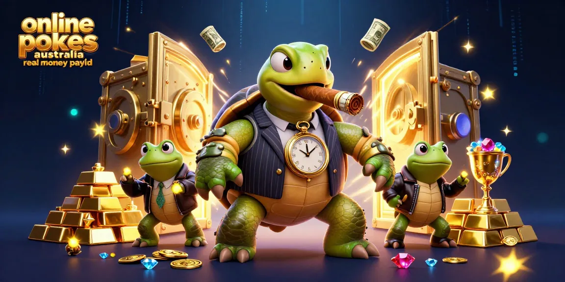 Engage in online pokies Australia real money PayID with a 3D turtle mobster and vibrant casino elements