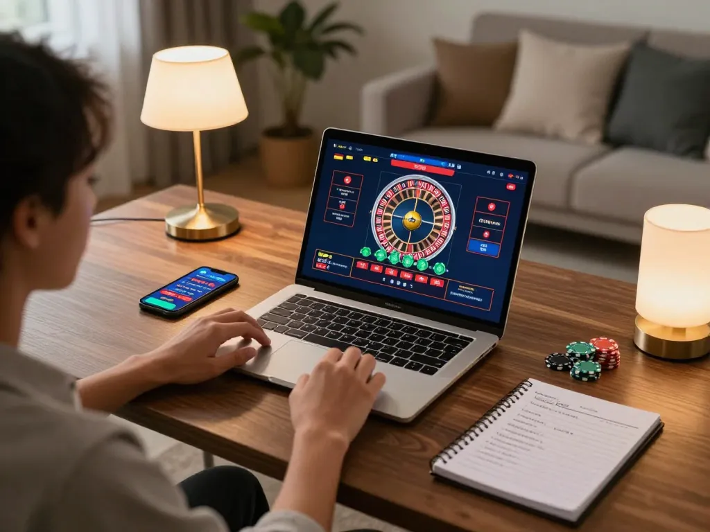 Engaged player using hwg500 for an exciting live dealer roulette game at home.