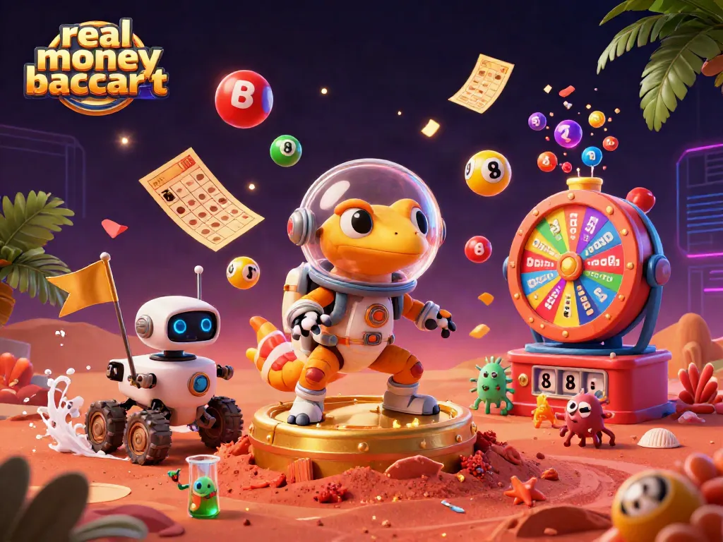 Experience thrilling real money baccarat action with a Martian gecko discovering a golden casino.
