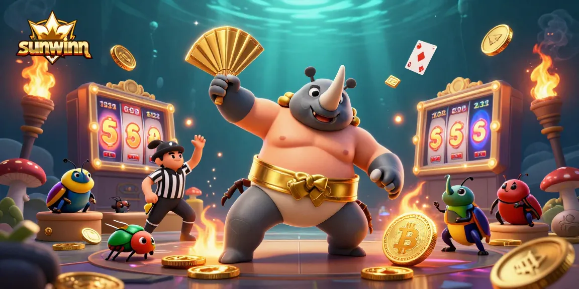 Experience exciting gameplay with sunwinn's dynamic casino atmosphere showcasing a vibrant rhinoceros beetle champion.