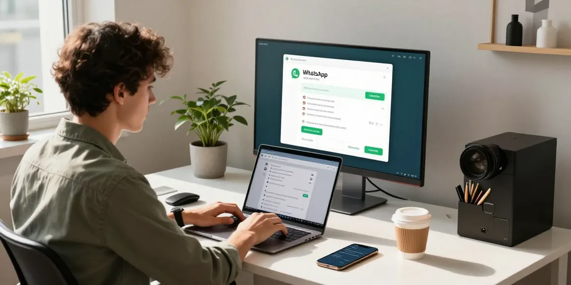 Engaging with WhatsApp電腦版 desktop application in a modern workspace.