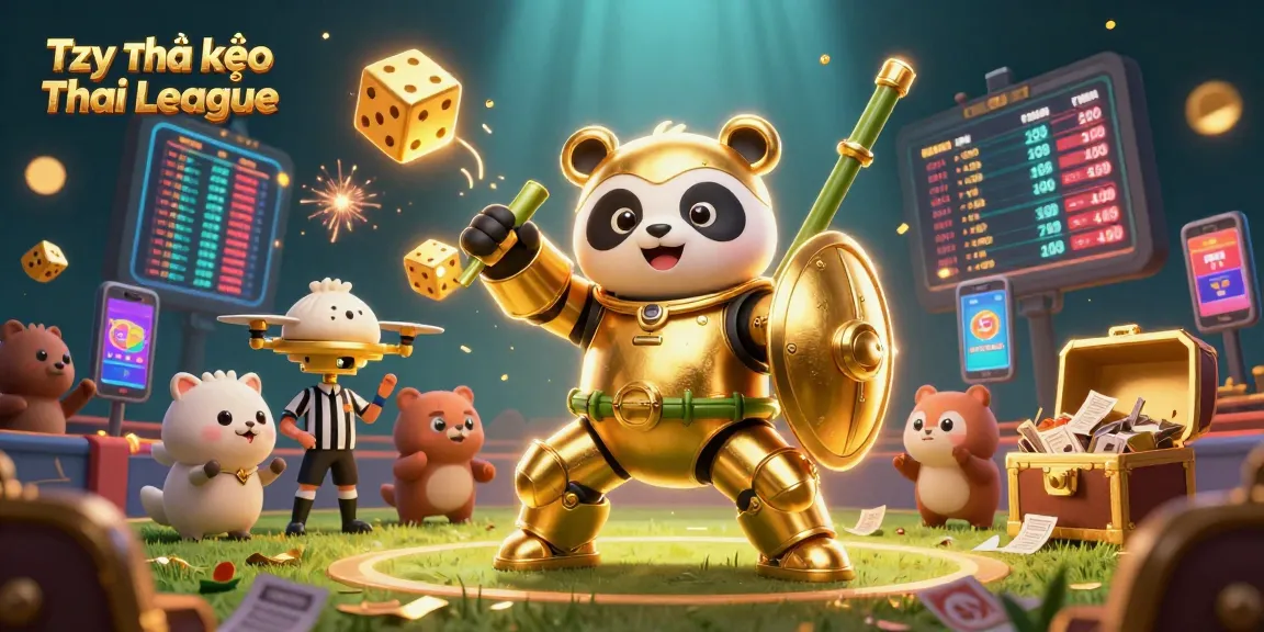 Tỷ lệ kèo Thai League showcases an energetic sports betting scene with vibrant characters and dynamic elements.
