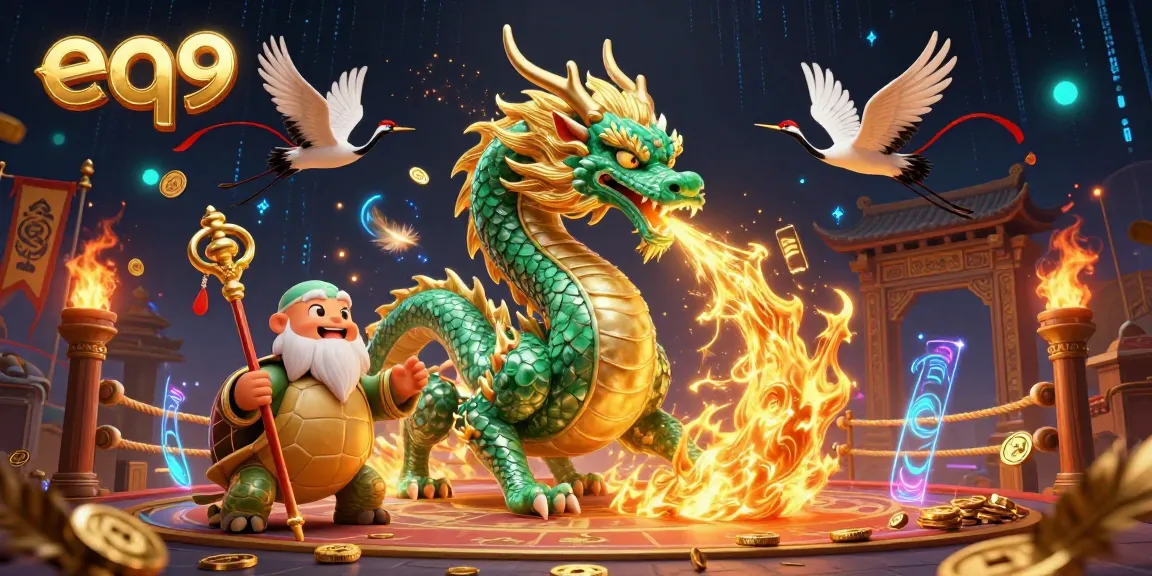 Experience thrilling casino action at eq9, featuring a vibrant scene with dragons and lucky symbols.
