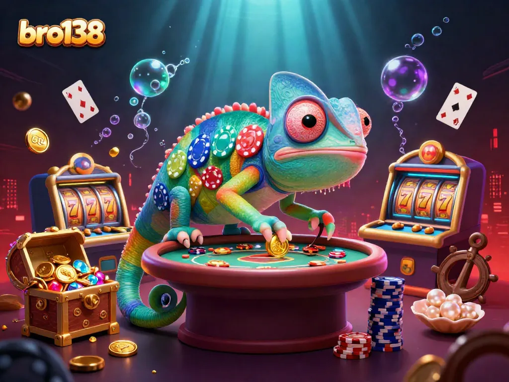 Experience the thrill of gaming with bro138 in this vibrant 3D casino scene, featuring dynamic slot machines.