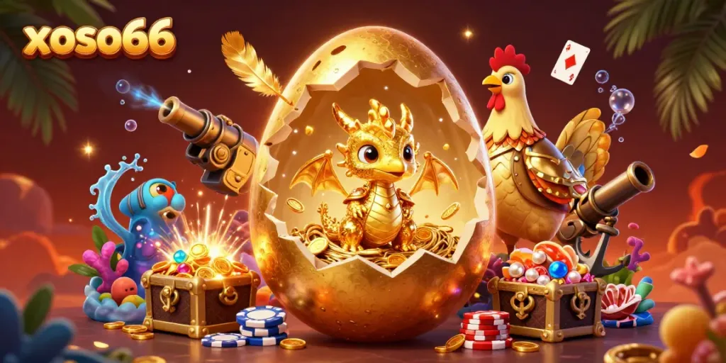 Experience exciting moments at xoso66 with thrilling golden dragon and poker chips in a vibrant casino scene