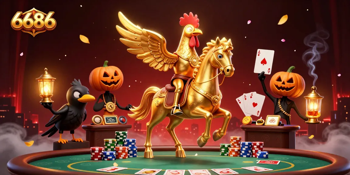 Engage in thrilling gameplay at 6686 with a lively casino scene featuring poker elements.