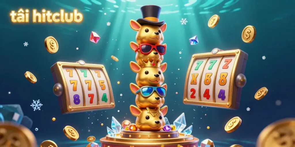 Experience gameplay excitement with tải hitclub, featuring a lively casino-themed totem surrounded by dynamic game elements.
