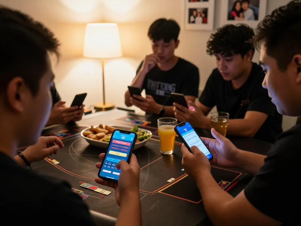 Player engaging with rik vip casino app on smartphone while enjoying home game night