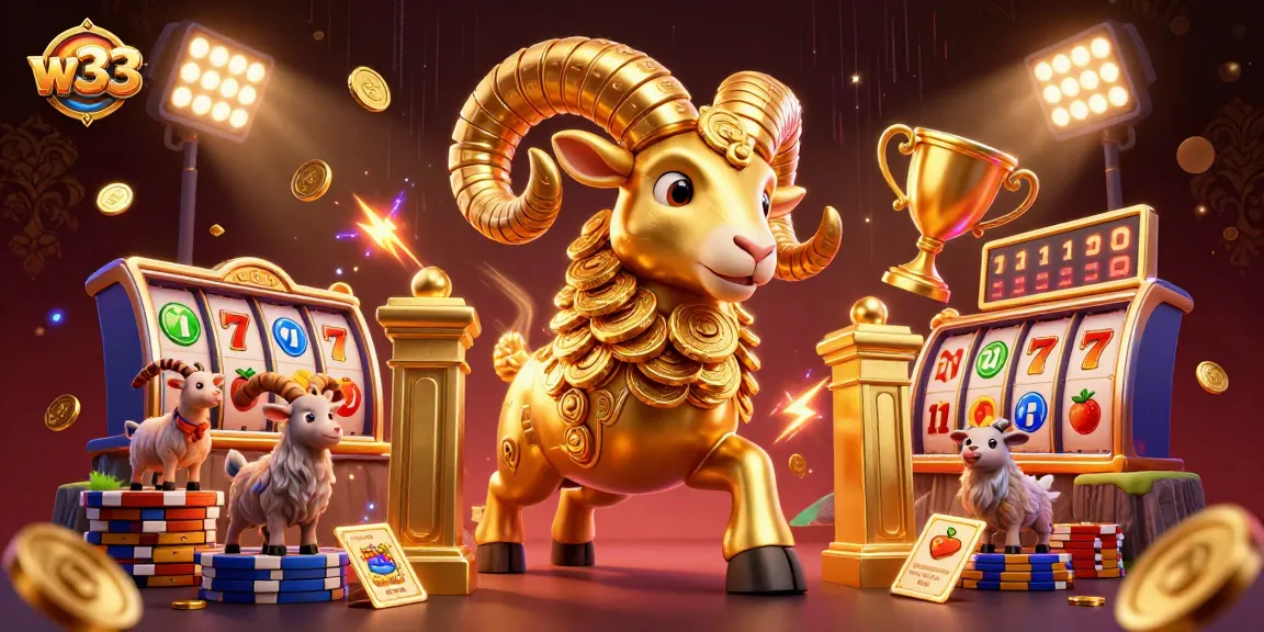 Experience thrilling gaming action at w33 with golden coins and dynamic slot reels.
