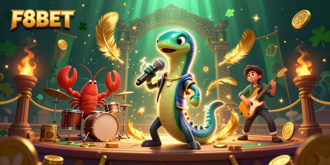 Engage with the vibrant world of F8BET in an underwater casino featuring a DJ electric eel, lively band, and dynamic gaming elements.