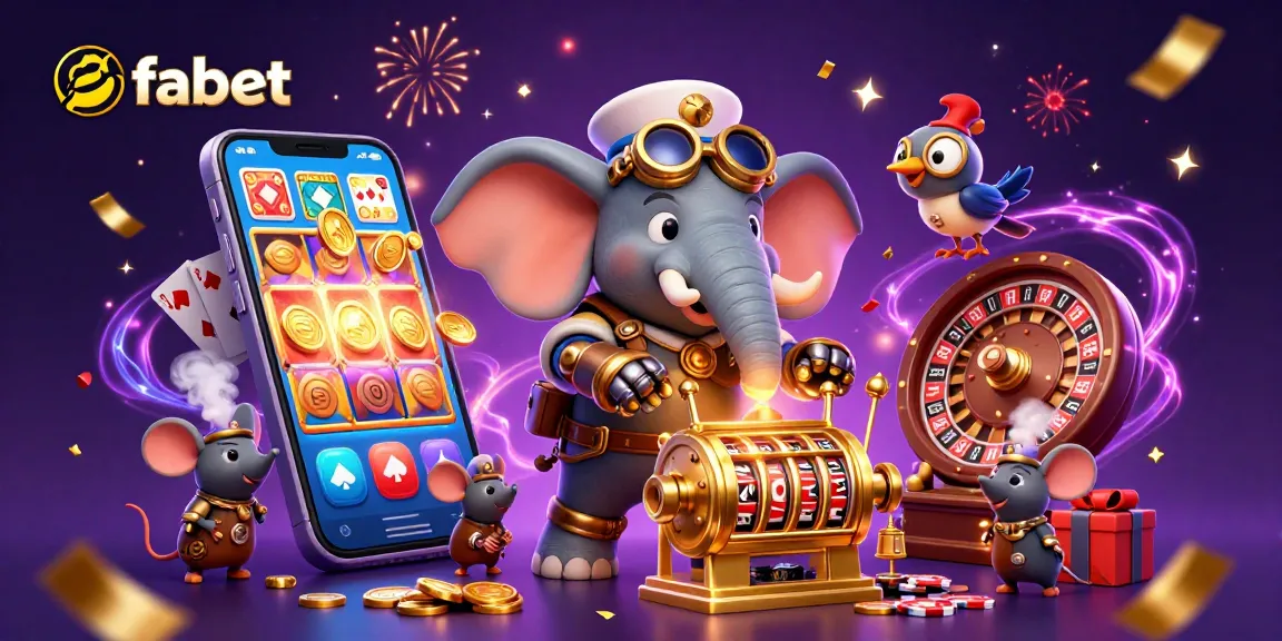 Experience vibrant gameplay action at fabet with a steampunk elephant operating a golden slot machine.