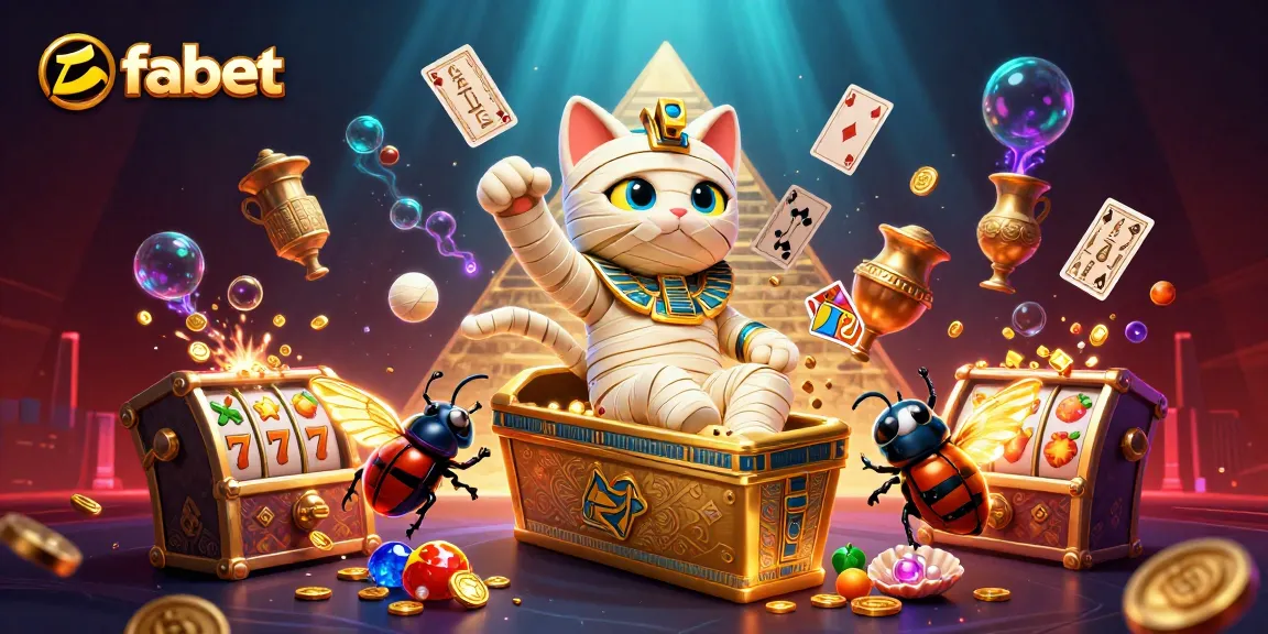 Experience fabet's thrilling casino adventure with a bursting Egyptian cat and glowing treasure.